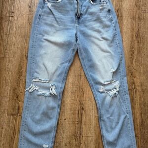 American Eagle High-Rise Distressed Mom Jeans in Light Wash